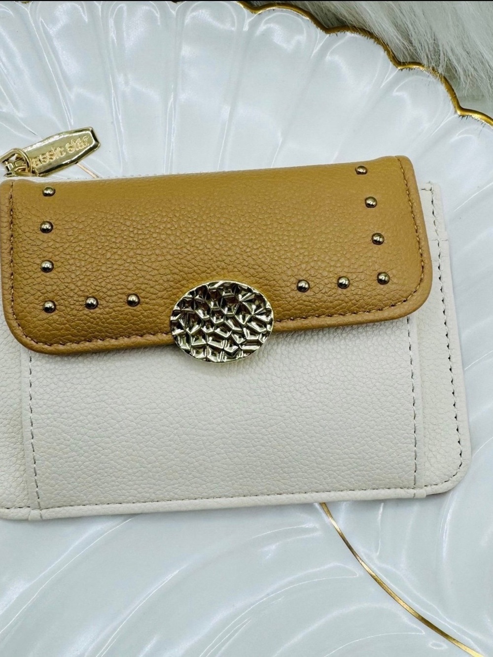 Korean Style Two-Tone Cream and Tan Women's Crossbody Wallet